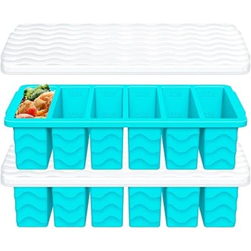 1/2 Cup Silicone Freezer Molds with Lid, 2-Pack Silicone Freezer Trays for Soup, Sauce & Broth – Meal Prep Containers, Large Ice Cube Tray, Oven & Dishwasher Safe