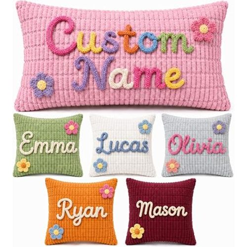 Personalized Name Monogrammed Pillow, Custom Embroidered Initials Pillow