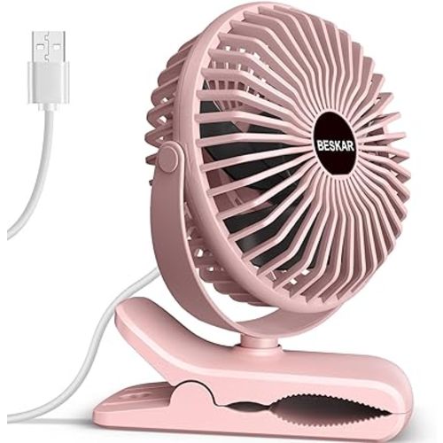 BESKAR Small Clip on Fan, 3 Speeds USB Fans with Strong Airflow, Clip & Desk Fans USB Plug in with Sturdy Clamp - Ultra Quiet operation Fan for Office Dorm Bedroom Stroller