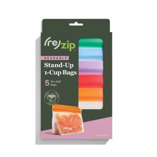 (re)zip Reusable Leakproof Food Storage Stand-Up Snack-sized 1-Cup Bags - 5-pk: BPA-Free