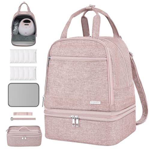 Breast Pump Bag for Spectra S1/S2, Cooler Travel Backpack with Ice Packs, Portable Carrying Case for Breastmilk Storage, Pumping Bag for Working Moms, Pink