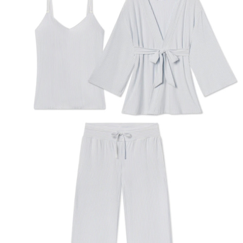 LAKE | Women | DreamModal Pajamas | Parisian Green Pencil Stripe Maternity Kimono Bundle