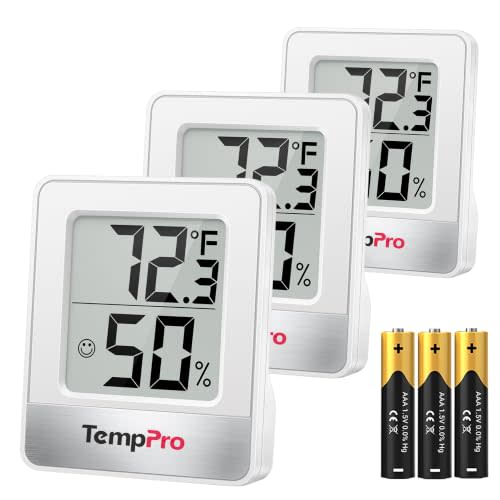 TempPro TP49 3 Pieces Digital Hygrometer Indoor Thermometer Humidity Meter Mini Hygrometer with Temperature and Humidity Monitor Outdoor and Room Thermometer Weather Station (Previously ThermoPro)
