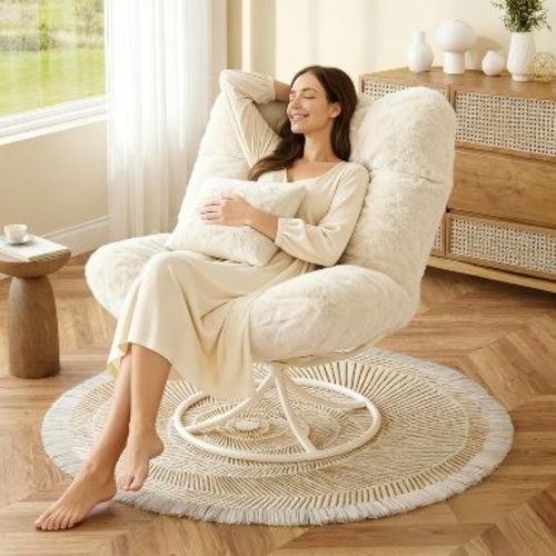 360° Swivel Rattan Papasan Chair, Oversize Plush Lounge Chair with Metal Rocking Base, 6.3" Thick Comfortable Cushion, Winter Cozy Seat