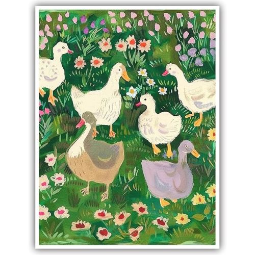 Vintage Nursery Posters Cute Mother Duck Wall Art Sage Green Room Decor Retro Farmhouse Canvas Prints Cottagecore Meadow Painting Aesthetic for Kids Bedroom Kitchen Home Decor 12x16in Unframed