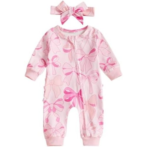 SAYOO Western Boots Baby Cowgirl Clothes Zipped Fall Romper Outfit for Newborn Girl Cow Print Bow Print One-piece Jumpsuit
