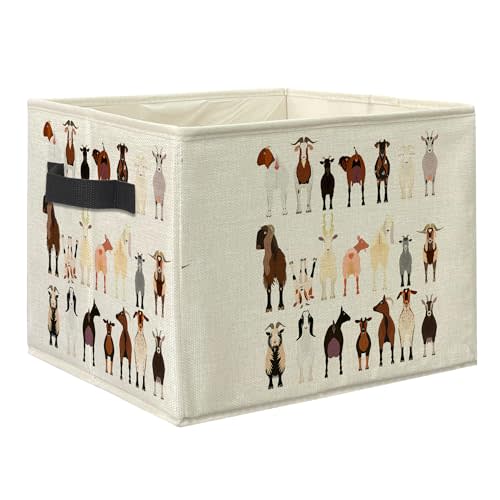 Knibeo Funny Various Breeds Goat Fabric Storage Bins for Shelves Closet, Goat Lover Gifts for Women, Farmhouse Gifts Collapsible Cube Baskets Organizer for Clothes Books Toys