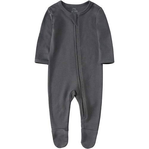O2 BABY Baby Boys Girls Organic Cotton Zip Front Sleeper Pajamas, Footed Sleep 'n Play(Newborn, Gray)
