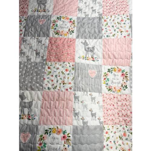 Baby Girl Quilt Handmade|Woodland Theme| Nursery Decor| Baby Shower Gift| Crib Bedding| Handmade Baby Blanket