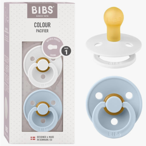 Bibs Pacifiers Color Collection, Set of 2 BPA-Free Latex Pacifiers Made in Europe, Round Nipple Baby Pacifier.