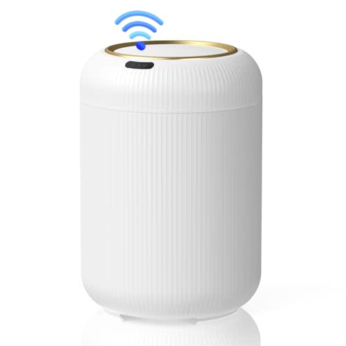 Procade Motion Sensor Trash Can with Lid,Small Automatic Trashcan Bathroom | 3 Gallon Touchless Sensor Trash Bin,White and Gold Garbage Can,Electric Round Plastic Waste Basket for Bedroom,Office,Dorm,RV