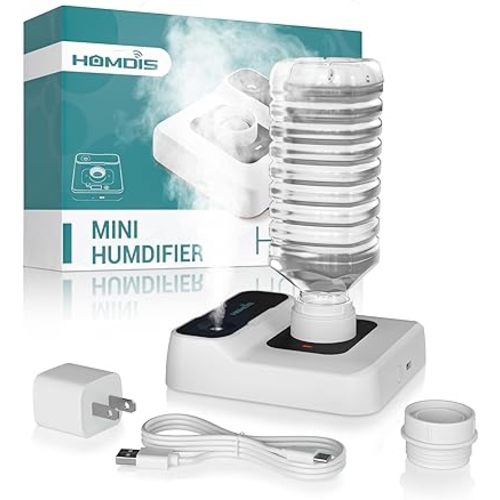 Travel Humidifier, Portable Small Humidifier for Plants, Bedroom, Office, Hotel or Car, 5000mAh Battery Operated Mini Cool Mist Humidifiers, Quiet 23dB, Auto-off, Night Light & BPA-Free, White