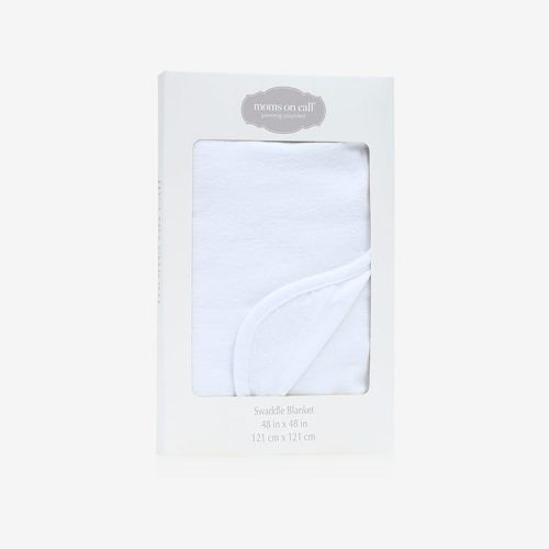Moms on Call Newborn Swaddle Blanket 0-3 Months - 100% Cotton Flannel Receiving Blanket 48x48 - Designed by Pediatric Nurses - Modern White with Gift Box