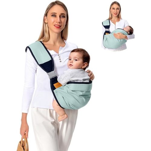 Baby Sling Carrier, Baby Carrier Newborn to Toddler(7-45lbs), Toddler Carrier with Safety Buckle, One Shoulder Adjustable Shoulder Strap, One Size Fits All, Green