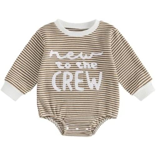 Newborn Baby Boy Fall Outfit Romper New To The Crew Long Sleeve Jumpsuit Bodysuit Cute Infant Waffle Clothes