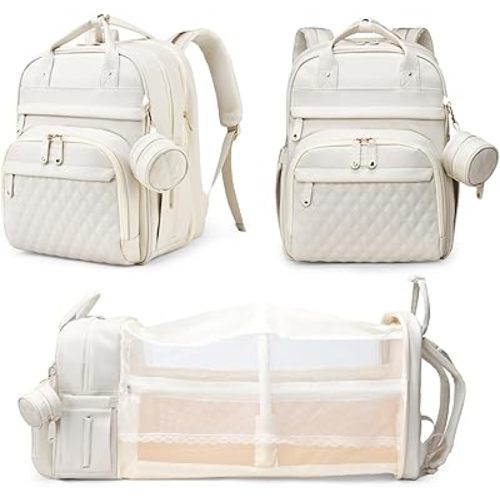 Baby Diaper Bags with Changing Station, Waterproof Diaper Bag Backpack for Moms Dads with USB Charging Port, Baby Shower Gifts, Large Capacity diaper backpack, Beige