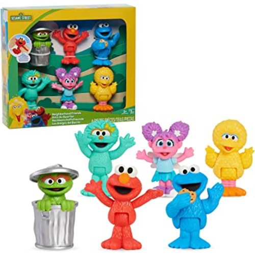 Just Play Sesame Street Neighborhood Friends, 6-Piece Poseable Figurines, Officially Licensed Kids Toys for Ages 2 Up