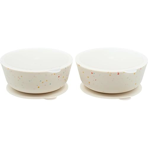 WeeSprout Suction Bowls for Baby & Toddlers (Set of 2) - 100% Silicone w/Plastic Lid - Leak Proof Feeding Supplies - Dishwasher & Microwave Safe Infant Dinnerware w/Extra Strong Base
