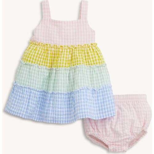 Multi Gingham Woven Tiered Dresss W Bloomer
