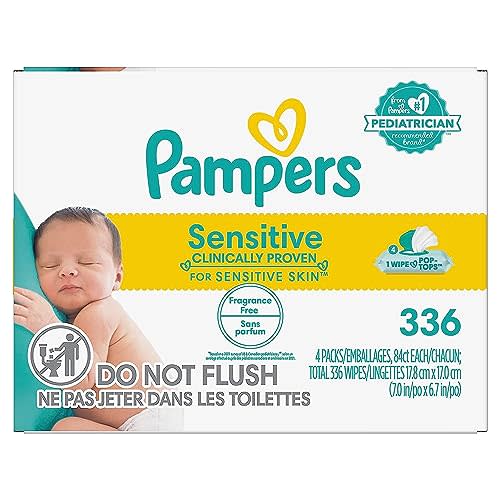 Pampers Baby Wipes Fitment, 336 count - Sensitive Water Based Hypoallergenic and Unscented Baby Wipes (Packaging May Vary)