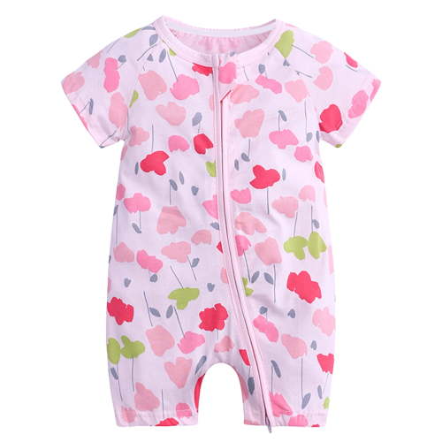 ATAIKU Infant Baby Girls 2 Way Zipper Romper Toddler Girls Cotton Jumpsuit Newborn Short Sleeve One-piece Sleeper 3M-3T, Tulip