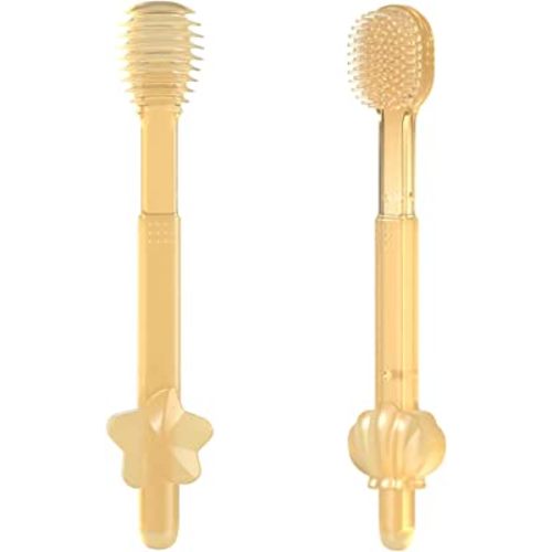 SHARE&CARE Baby Toothbrush and Baby Tongue Cleaner for Toddler Oral Care, Soft Silicone Toothbrush