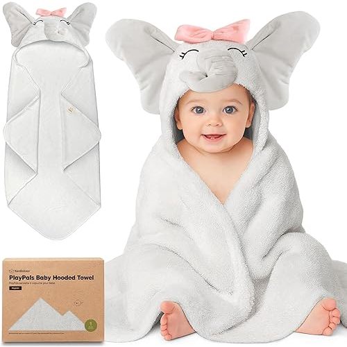KeaBabies Organic Baby Towel with Hood for Girls, Boys - Soft, Absorbent, 100% Cotton Hooded Baby Towels for Newborns, Infants, Large Hooded Bath Towels for Babies, Kids, Toddler 1-3 (Ella)