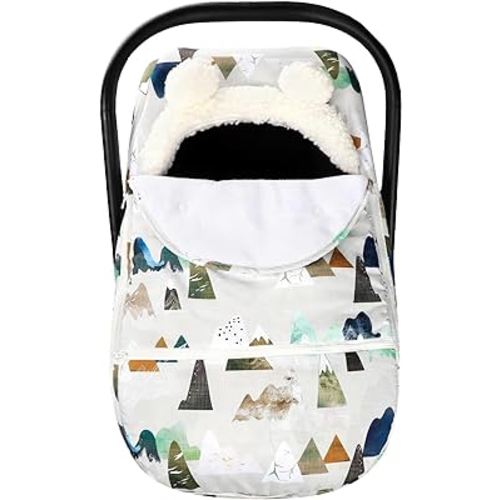 Winter Carseat Cover for Baby, Boys Carseat Canopies Cover, Zipped Cozy & Warm Cover, Protect Baby from Cold Wind, Adventure Mountain