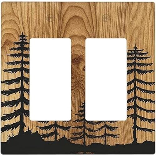 Farmhouse Tree Woodland Wood 2 Gang Wall Plate Cover Double Rocker Light Switch Cover Decorative GFCI Receptacle Cover Electrical Switchplate for Bathroom Bedroom Decor 4.5 X 4.6 IN
