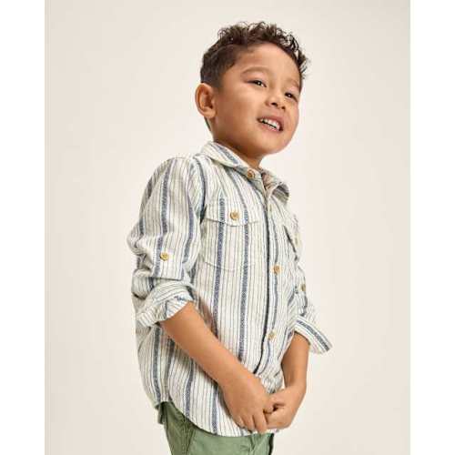 Boys Striped Textured Button Up Shirt - Driftwood Bay - Cream
