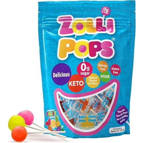 Zollipops Clean Teeth Lollipops, Anti Cavity with Xylitol, Sugar Free Candy for a Healthy Smile Great for Kids, Diabetics and Keto Diet, Natural Fruit Variety, 5.2oz
