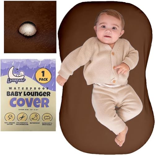 100% Waterproof Baby Lounger Cover - 2-Ply Organic Cotton Slipcovers Keep Your Lounger Clean & Your Baby Comfy - Machine Washable - (Lounger Not Included) - Brown
