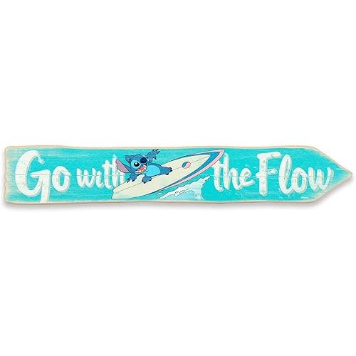 Disney Lilo and Stitch Go With the Flow Arrow Wood Wall Decor - Chill Stitch Wall Art for Bedroom or Bathroom