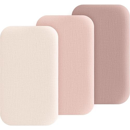 3 Pack Muslin Bassinet Fitted Sheets for Bedside Sleepers