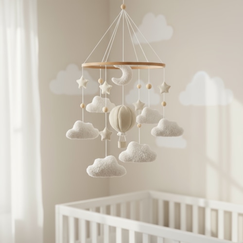 Starry Night Bouclé Baby Mobile – Cream & Ivory Nursery Décor