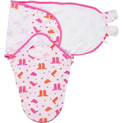 LollyBanks Baby Swaddles 100% Organic Cotton, 3-6 Months Baby Girl Swaddles with Easy Change Zipper, Swaddle Sack for Newborn Girls (Pink Boot Print)
