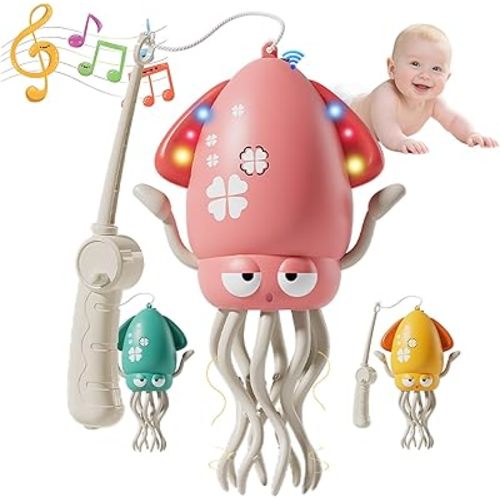 Electric Crawling Dancing Octopus Toy for Baby Boy Girl 0-6 Months, Infant Tummy Time Musical Magic Dancing Squid Toy for 3 4 5 6 Year Old Kid, Toddler 1st Birthday Gift (Pink)