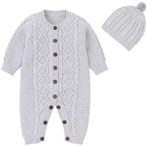 mimixiong Baby Knitted Outfit Newborn Longsleeve Romper Cotton umpsuit with Warm Hat Set