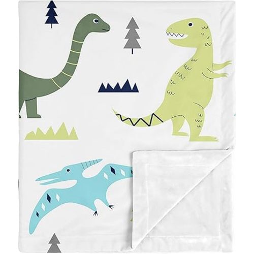 Sweet Jojo Designs Modern Dino Mod Dinosaur Baby Boy Receiving Security Swaddle Blanket for Newborn or Toddler Nursery Car Seat Stroller Soft Minky - Blue, Green and Grey