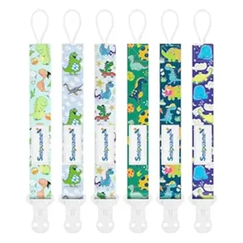 Baby Pacifier Clip for Boys Girl,6 Pack Stylish Binky Clips Strap,Paci Holder with Clips Universal Lightweight Fits Most Pacifiers Teeher Toy Teething Ring Soothie,Baby Gifts(Dinosaur-2)