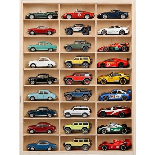 for Hotwheels Wooden Display Case 27 Space for 1/64 Scale Toy Cars Display Case Wall Mount for Hotwheels Storage Display Shelf Toy Car Storage Model Car Display Organizer Fit for Diecast Matchbox Gift