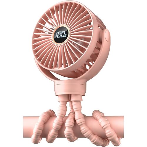KIDEE Portable Stroller Fan, Personal Baby Fan Battery Operated, LED Display, Small Clip on Fans USB Rechargeable, Mini Desk Fans for Outdoor Travel Car Seat
