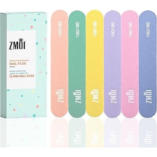 Mini lima de uñas profesional – 12 elegantes – Práctico paquete de limas de uñas para uñas naturales y acrílicas 100/180 tableros de esmeril (color macarrón)
