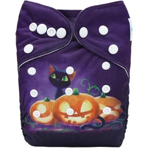 babygoal Halloween Cloth Diaper with Insert for Baby Boys and Girls 8-35lbs, Reusable Adjustable and Washable Nappy DBG100-B