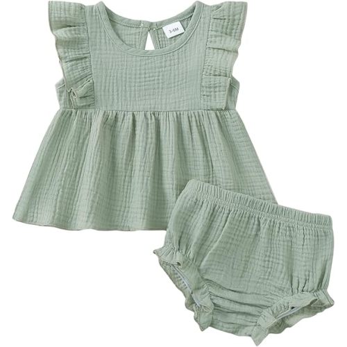 Green 6-12 Month Mioglrie Baby Girl Clothes Toddler Girl Clothes Ruffle Tops Short Sets Summer Outfits 3 6 12 18 24 Months Baby Girls