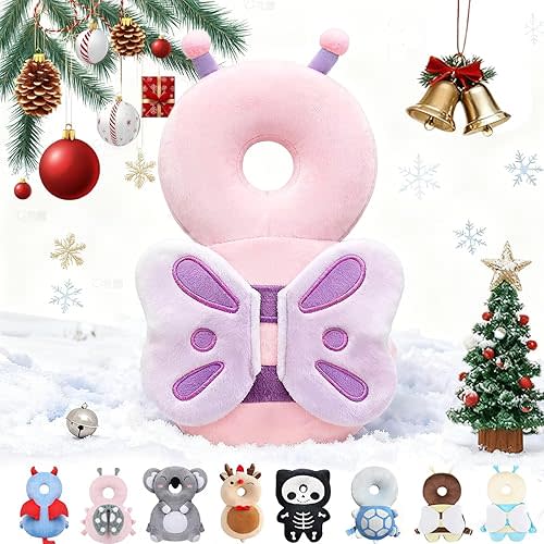 Baby Head Protector Backpack for Falling Crawling and Walking Toddler Essentials Harness Infant Pink Butterfly Toys Helmets Baby Christmas Gifts Essentials Must Have Stuff Items for 0.5-2 Years