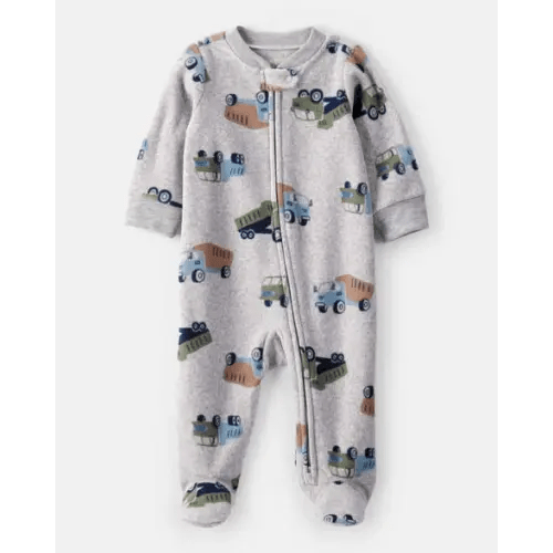 Baby Boy Construction Truck Print Loose Fit Long-Sleeve Sleep & Play Pajamas - Grey - Carter's | Carter's