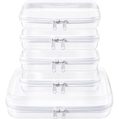 5 Pack Clear Hard Shell Zipper Case Makeup Bag Cosmetic Case(M+4S)