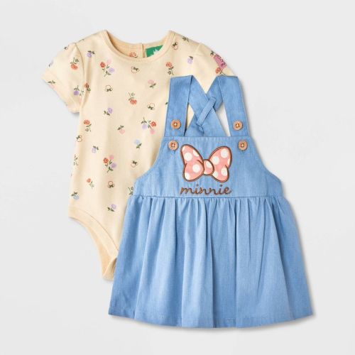 Baby Girls' 2pc Disney Minnie Mouse Chambray Dress Set - Blue 0-3M