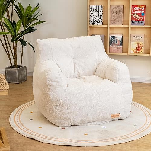 Bean Bag Chair with Filler, Bean Bag Sofa with Tufted Soft Stuffed Filling, Fluffy and Lazy Sofa, Comfy Cozy BeanBag Chairs with Memory Foam for Dorm, Apartment, Living Room (White)